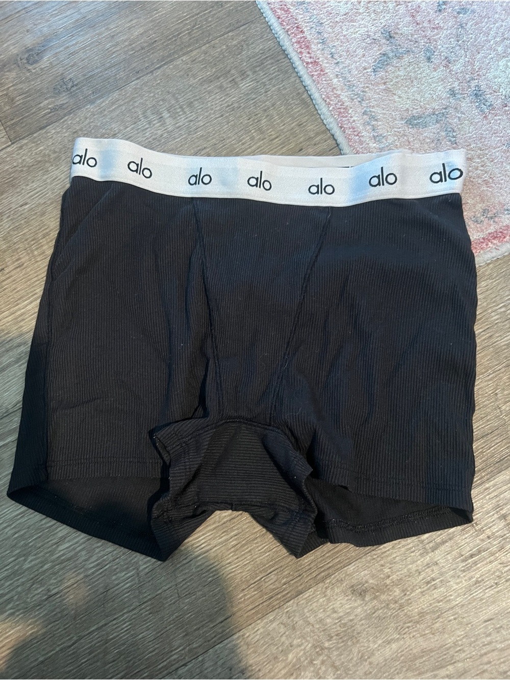 Black Ribbed Boxer Briefs with White Logo Waistband